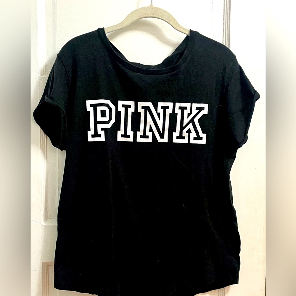 Victoria Secret -Pink.  Black Tee